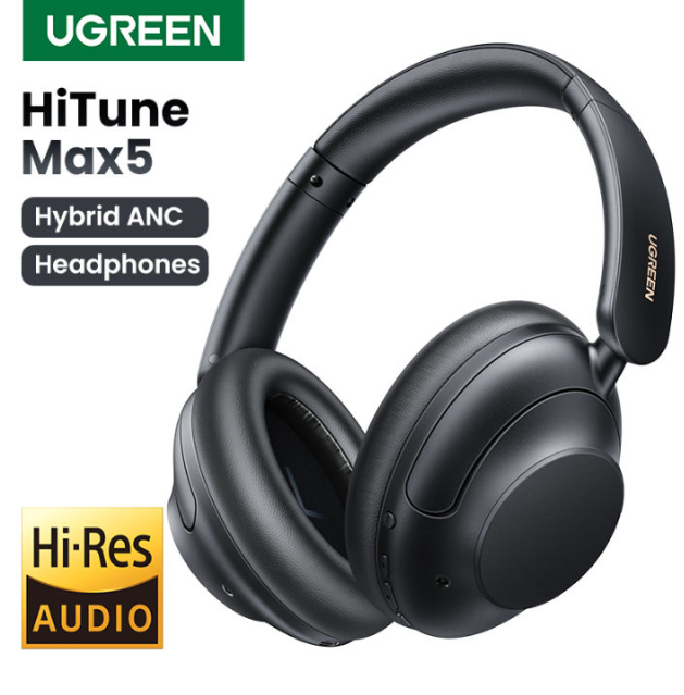 UGREEN Max5c Wireless Bluetooth Headphones 43dB Hybrid Active Noise Cancellation Hi-Res LDAC 75H Spatial Audio Earbuds Headset