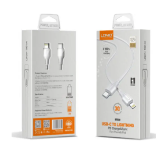 LDNIO LC121 I USB-C To Lightning 30W For iPhone 1 Meter Type-C To Lightning Charging & Data Transmission Cable For iPhone 12 Pro Max / iPhone 11 Pro Max
