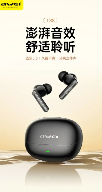 Awei T88 True Wireless Bluetooth Earphone 10mm Moving Coil Super Bass Spatial Sound Effects Earbuds 30 Hours Of Playback Time Ergonomic Design Gaming Headset