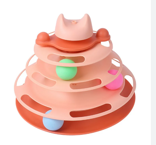 4 Levels Cat Turntable Toy Kitten Tower Tracks With Balls For Cats - Orange