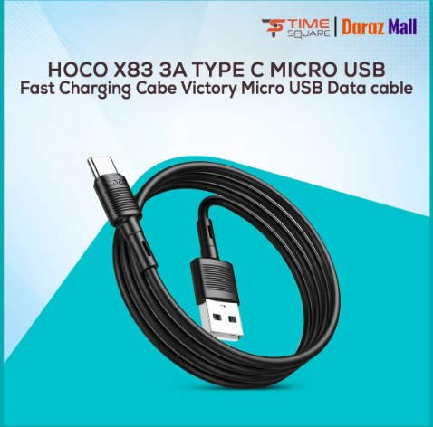 Hoco X83 3A Type C Micro USB Fast Charging Cabe Victory Micro USB Type-C Charging Data Cable, 1M Black