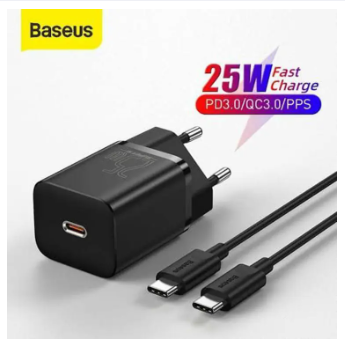 Baseus Super Si Quick Charger 1C 25W US Sets With Mini Cable Type-C to Type-C